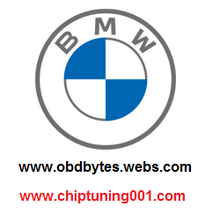 Load image into Gallery viewer, BMW logo with website URLs 'www.obdbytes.webs.com' and 'www.chiptuning001.com' below.