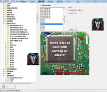 Charger l'image dans la galerie, CARPROG 13.77 software interface displaying W204 24C128 model with CarProg A4 adapter.