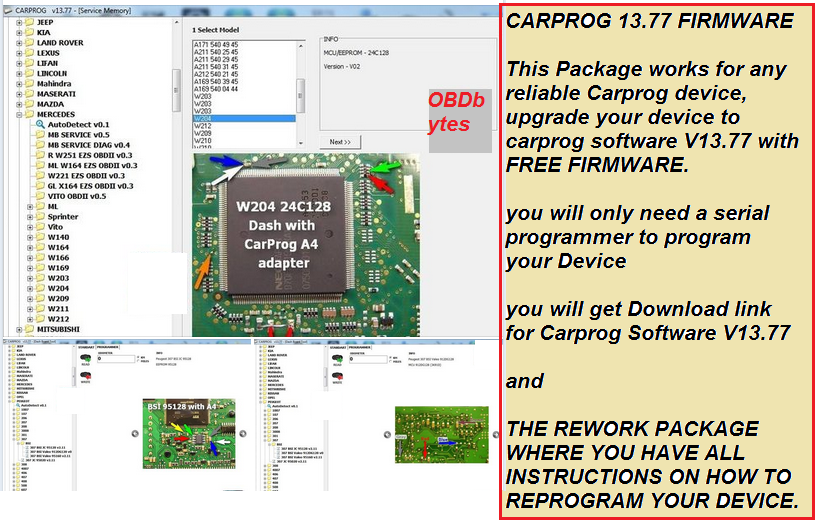 Aktualisieren Sie jedes Carprog-Gerät, um es mit der Carprog-Software 13.77 zu betreiben, und entfernen Sie die Firmware (vollständiges Überarbeitungspaket). 