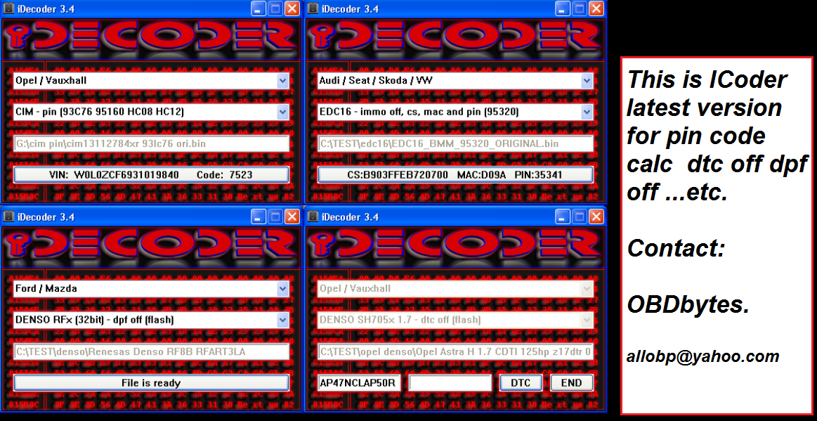 I Decoder PIN Code Calc , DPF OFF, DTC OFF......and others
